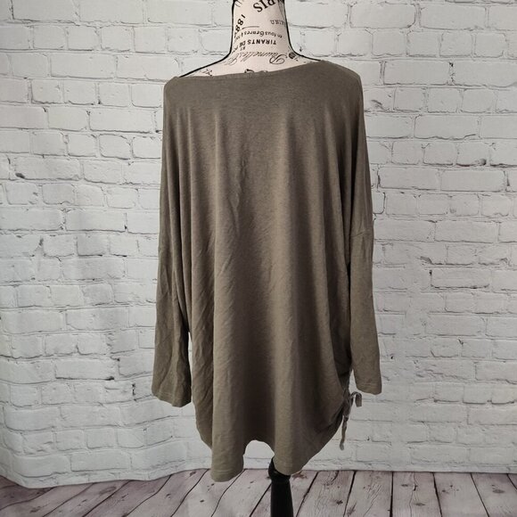 Bryn Walker Cinch Sides Long Sleeves Top Boat Neck Army Green Tunic Oversize M - Picture 7 of 9